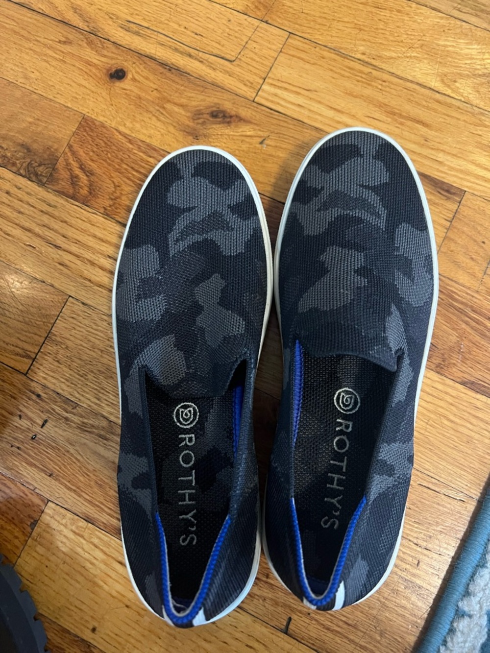 Rothy's Black and Gray Camo Slip-On Loafers